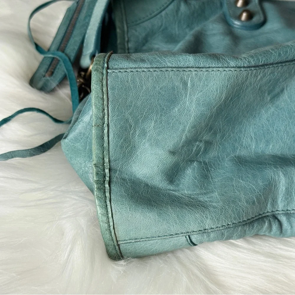 BALENCIAGA CITY BAG MOTORCYCLE BAG SUPER RARE F/W 2006 CHÈVRE LEATHER TURQUOISE - Picture 11 of 14